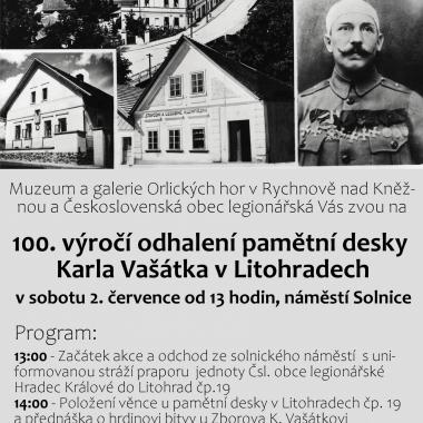 100. výročí odhalení pamětní desky Karla Vašátka v Litohradech 1